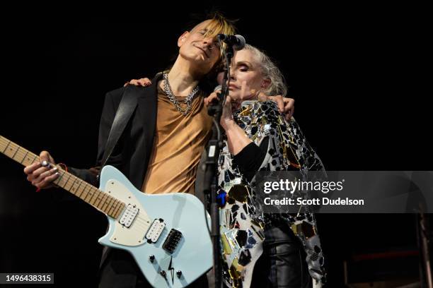 Guitarist Andee Blacksugar and Deborah Harry of Blondie performs onstage at 2023 Coachella Valley Music and Arts Festival on April 21, 2023 in Indio,...