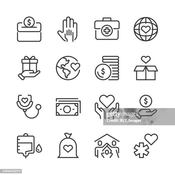 wohltätigkeits- und spendensymbole — monoline-serie - wohltätigkeitsaktion stock-grafiken, -clipart, -cartoons und -symbole