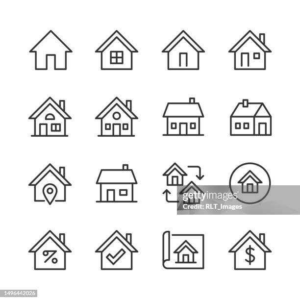 ilustraciones, imágenes clip art, dibujos animados e iconos de stock de inicio iconos — serie monoline - edificio residencial