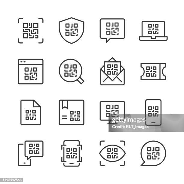 ilustrações, clipart, desenhos animados e ícones de ícones de código qr — série monoline - eye scanner