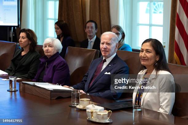 President Joe Biden delivers remarks alongside Treasury Secretary Janet Yellen, Commerce Secretary Gina Raimondo, and Interior Secretary Deb Haaland...