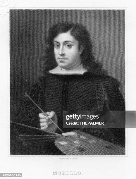 ilustrações, clipart, desenhos animados e ícones de bartolomé esteban murillo - gravura 1884 - bartolome esteban murillo
