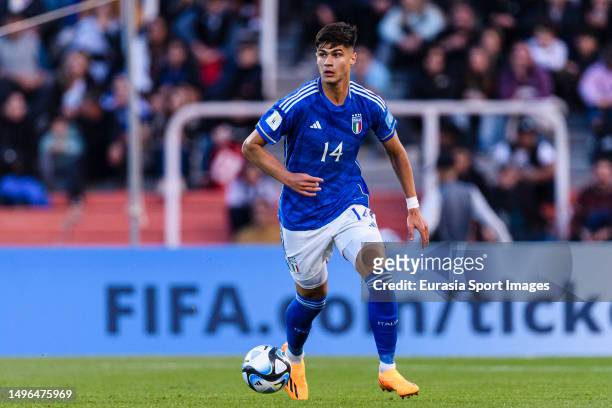 Gabriele Guarino of Italy controls the ball during FIFA U-20 World Cup Argentina 2023 Group D match between Italy and Brazil at Estadio Malvinas...