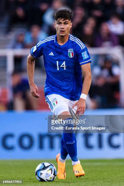 Gabriele Guarino of Italy in action during FIFA U-20 World Cup Argentina 2023 Group D match between Italy and Brazil at Estadio Malvinas Argentinas...