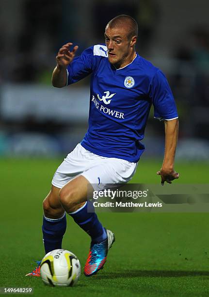 Jamie Vardy of Leicester City in action during the Pre-Season Friendly match between Burton Albion and Leicester City at the Pirelli Stadium on...