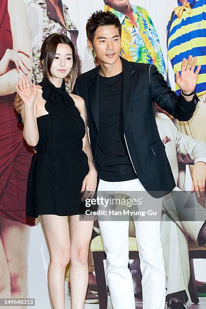 South Korean actors Nam Gyu-Ri and Kim Kang-Woo attend during a press conference to promote the KBS drama 'Haeundae Lovers' at Imperial Palace Hotel...