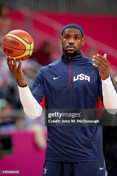 Summer Olympics: USA LeBron James before Men's Preliminary Round - Group A game vs Tunisia at Basketball Arena. London, United Kingdom 7/31/2012...