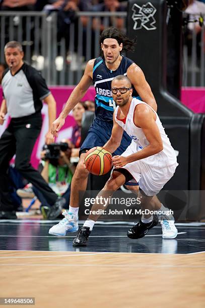 Summer Olympics: France Tony Parker in action vs Argentina during Men's Preliminary Round - Group A game at Basketball Arena. London, United Kingdom...