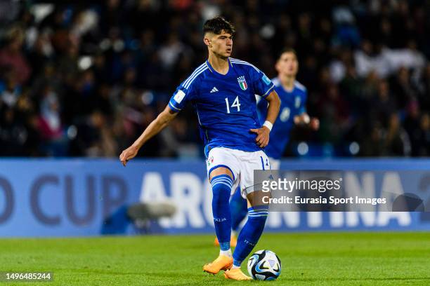 Gabriele Guarino of Italy looks to pass the ball during FIFA U-20 World Cup Argentina 2023 Group D match between Italy and Brazil at Estadio Malvinas...