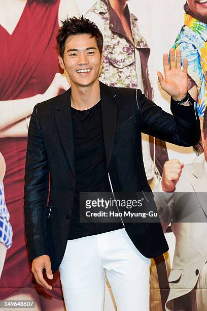 South Korean actor Kim Kang-Woo attends during a press conference to promote the KBS drama 'Haeundae Lovers' at Imperial Palace Hotel on August 01,...
