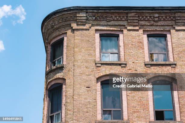 low angle pov of building in downtown london - london ontario skyline stock pictures, royalty-free photos & images