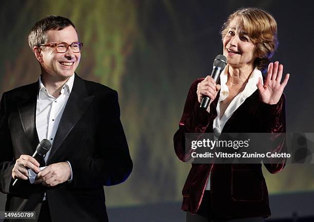 Olivier Pere and Charlotte Rampling attend the 65th Locarno Film Festival opening ceremony on August 1, 2012 in Locarno, Switzerland.