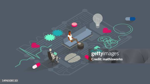 stockillustraties, clipart, cartoons en iconen met psychiatry ai illustration - alternatieve therapie