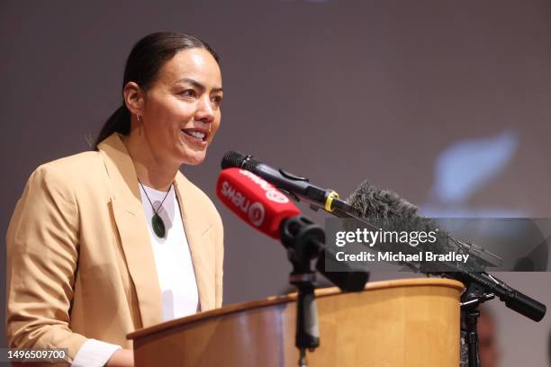 Honey Hireme-Smiler reads out the squad during the New Zealand Black Ferns Pacific Four Series & O'Reilly Cup Squad Announcement at Hamilton Girls'...