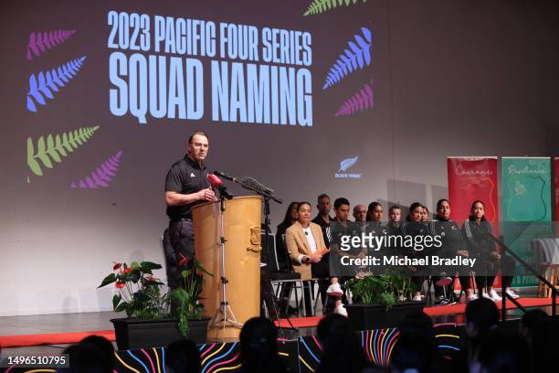 Rugby Vice President Matthew Cooper speaks during the New Zealand Black Ferns Pacific Four Series & O'Reilly Cup Squad Announcement at Hamilton...