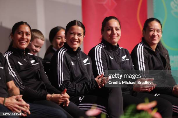 Tenika Willison, Katelyn Vahaakolo, Kate Henwood and Kennedy Simon look on during the New Zealand Black Ferns Pacific Four Series & O'Reilly Cup...