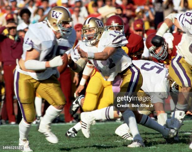 University of Washington Quarterback Paul Sicuro game action between University of Southern California and University of Washington at Los Angeles...