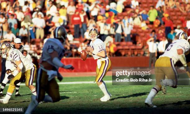 University of Washington Quarterback Paul Sicuro game action between University of Southern California and University of Washington at Los Angeles...
