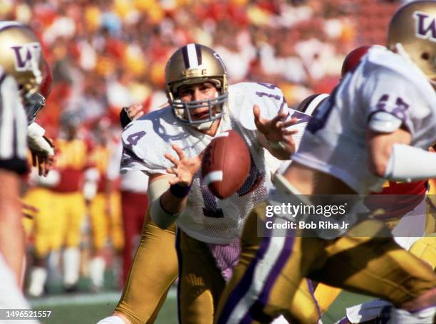 University of Washington Quarterback Paul Sicuro game action between University of Southern California and University of Washington at Los Angeles...