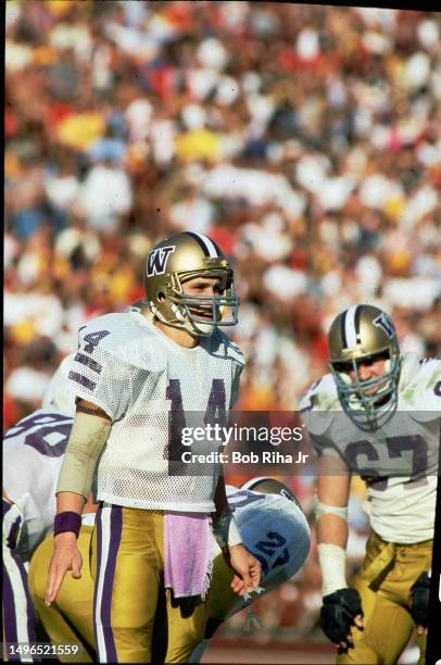 University of Washington Quarterback Paul Sicuro game action between University of Southern California and University of Washington at Los Angeles...