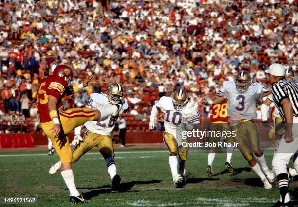 Punter Troy Richardson game action between University of Southern California and University of Washington at Los Angeles Coliseum, November 10, 1984...