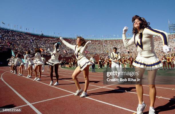 University of Washington Cheerleaders during game action between University of Southern California and University of Washington at Los Angeles...