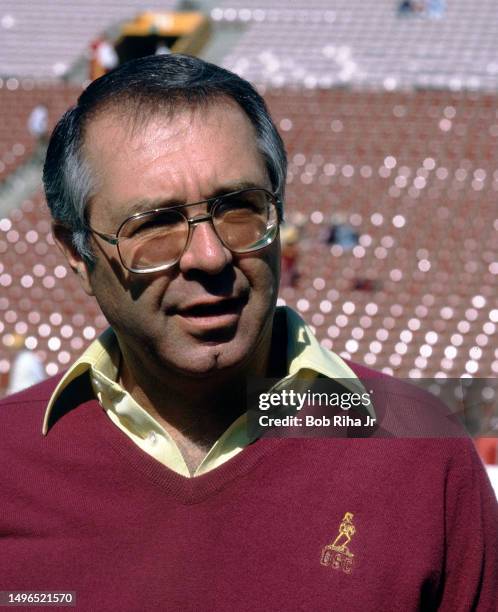 Football Head Coach Ted Tollner before game action between University of Southern California and University of Washington at Los Angeles Coliseum,...