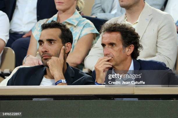 Martin Fourcade and Alexandre Bompard attend the 2023 French Open at Stade Roland Garros on June 6, 2023 in Paris, France.