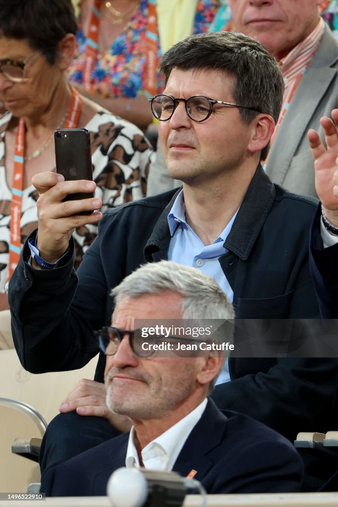 Thomas Sotto, below Gilles Moretton attend the 2023 French Open at Thomas Sotto, below Gilles Moretton attend the 2023 French Open at