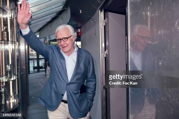 Chef Alain Ducasse attends Maud De Fontenoy Foundation: Auction Gala Photocall at Ducasse on Seine on June 6, 2023 in Paris, France.