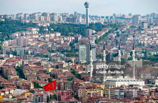 atakule tower and kocatepe mosque - ankara stockfoto's en -beelden