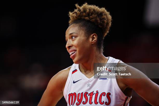 Tianna Hawkins of the Washington Mystics reacts to a play against the Minnesota Lynx during the second half of the game at Entertainment & Sports...