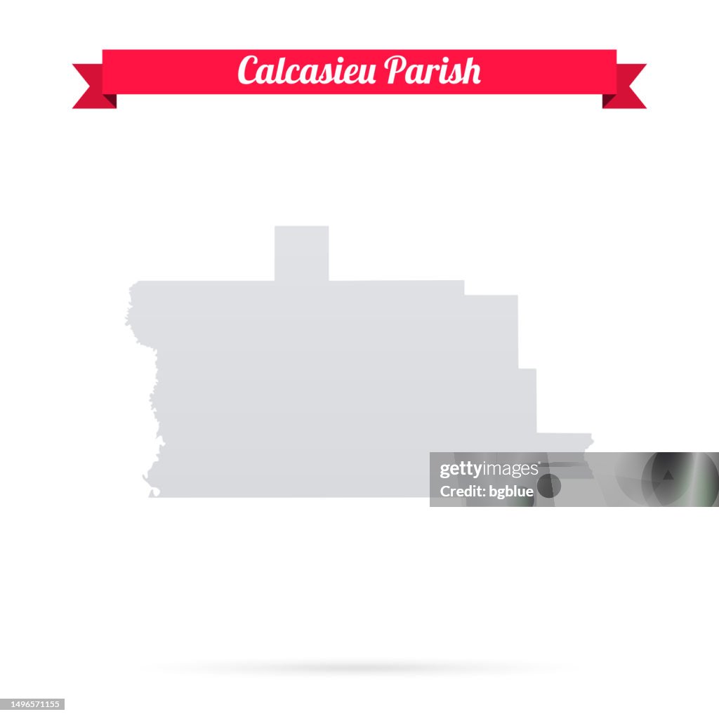 Calcasieu Parish, Louisiana. Map on white background with red banner