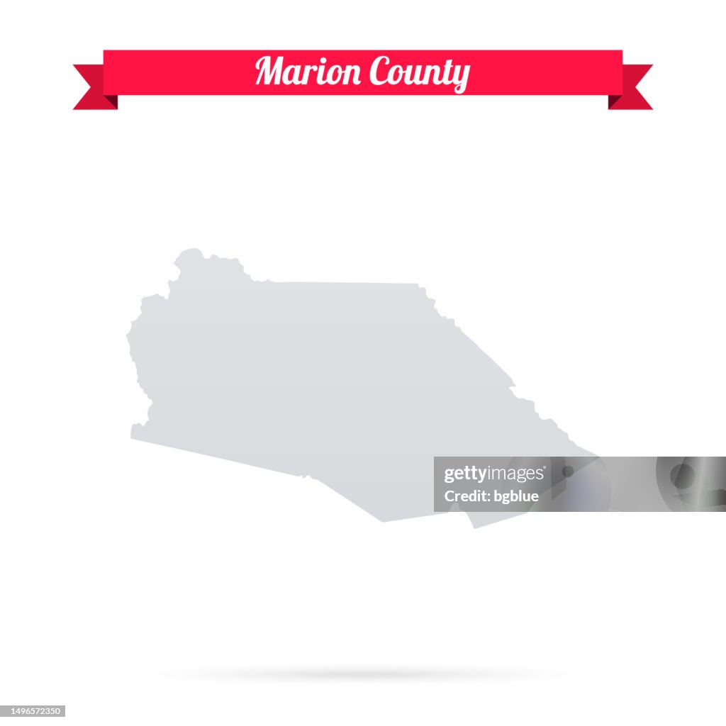 Marion County, West Virginia. Map on white background with red banner