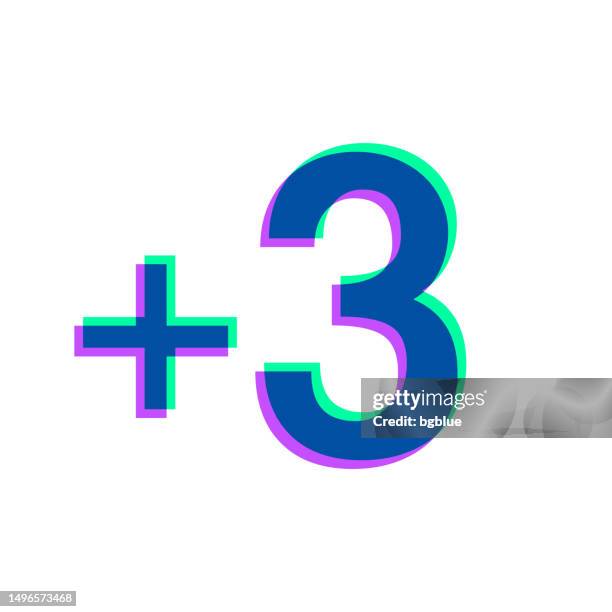 +3, plus three. icon with two color overlay on white background - three crosses stock illustrations