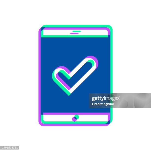 tablet pc with check mark. icon with two color overlay on white background - green check mark transparent background stock illustrations