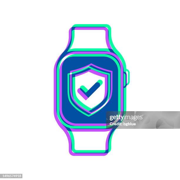 secure smartwatch. icon with two color overlay on white background - green check mark transparent background stock illustrations