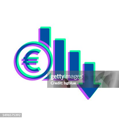 Euro rate decrease. Icon with two color overlay on white background Euro rate decrease. Icon with two color overlay on white background