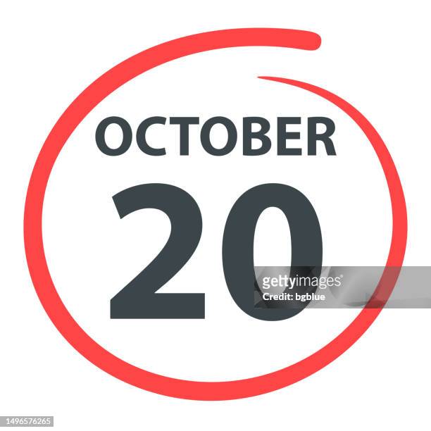 october 20 - date circled in red on white background - number 20 stock illustrations