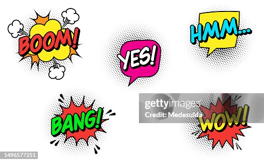 Retro Style Comic Book Expression Text BOOM, BANG, HMM, WOW, YES. Retro Style Comic Book Expression Text BOOM, BANG, HMM, WOW, YES.