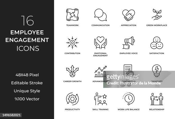 employee engagement line icon set - employee appreciation 幅插畫檔、美工圖案、卡通及圖標