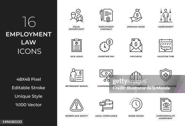 arbeitsrecht-zeilen-icon-set - krankenstand stock-grafiken, -clipart, -cartoons und -symbole