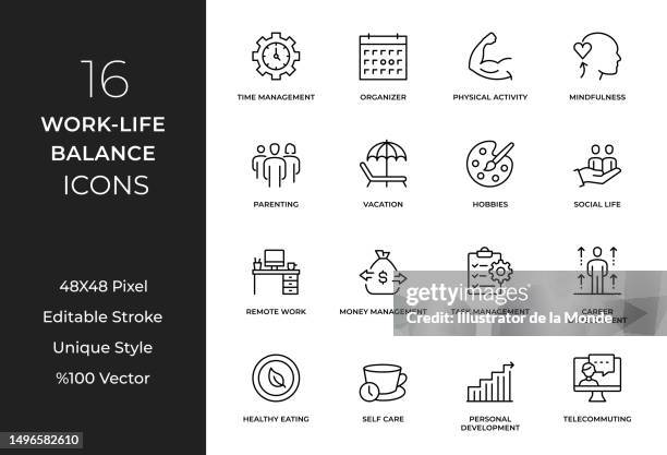 work-life balance line icon set - hobbies icons stock illustrations