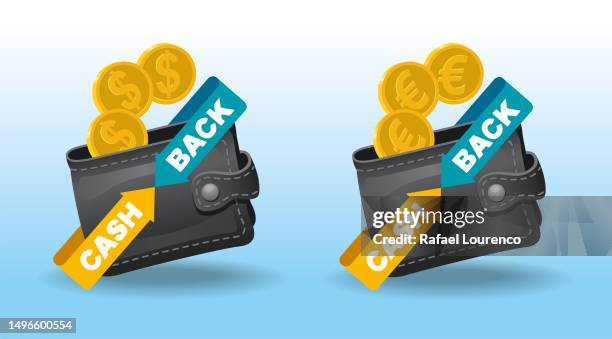 cashback money refund label with wallet - emblem credit card payment stock illustrations