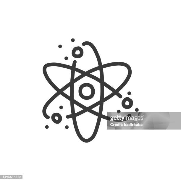 atom molecule line-symbol, skizzen- und doodle-design, pixelgenau, bearbeitbarer strich. logo, zeichen, symbol. wissenschaft, chemie, chemie, labor, molekül. - chemische formel stock-grafiken, -clipart, -cartoons und -symbole
