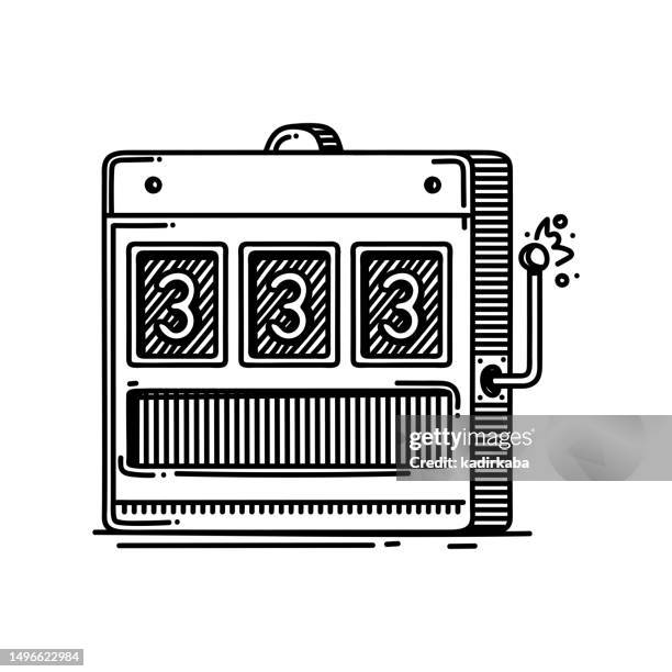 casino slot machine line icon, sketch design, pixel perfect, editable stroke. logo, sign, symbol. gambling, money, hotel, las vegas. - las vegas sign vector stock illustrations