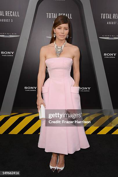 Actress Jessica Biel arrives at the premiere of Columbia Pictures' "Total Recall" held at Grauman's Chinese Theatre on August 1, 2012 in Hollywood,...