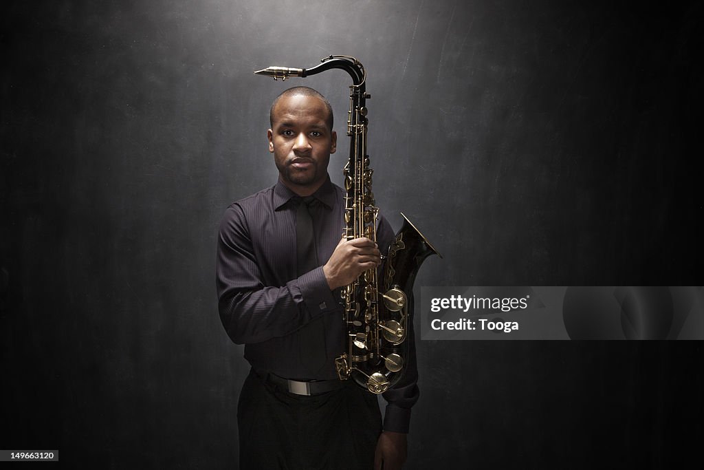 Graphic portrait of African-American saxophonist