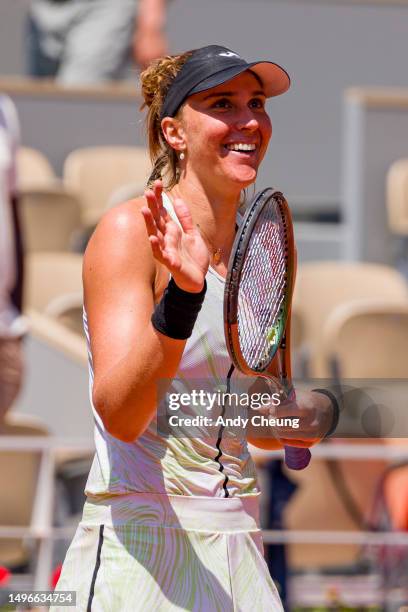 Beatriz Haddad Maia of Brazil celebrates victory during the Women's Singles Quarter Final Round Match against Ons Jabeur of Tunisia during Day 11 of...