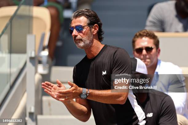 Coach of Coco Gauff of United States, Patrick Mouratoglou, shows his support from the players box during the Women's Singles Quarter Final match...